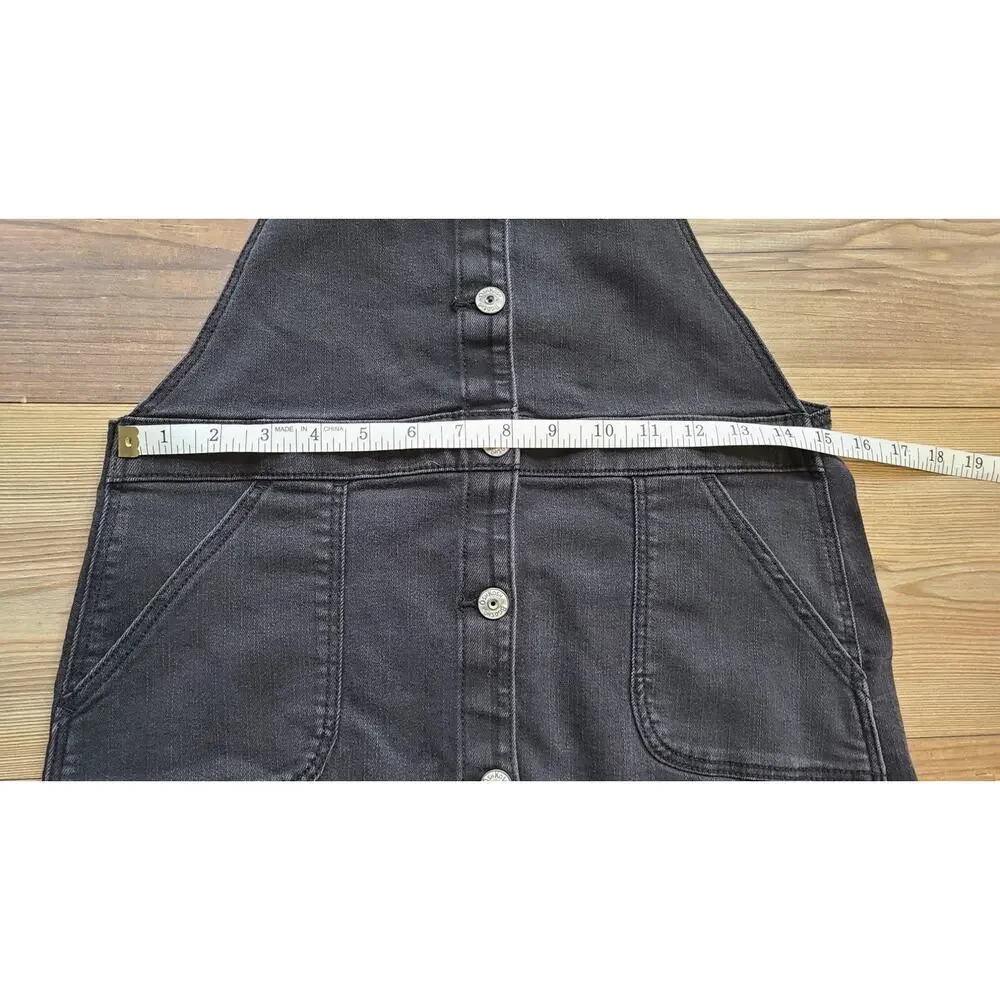 OshKosh Bgosh Denim Bib Overall Dress Girls 14 Black Button Front Vestbak Jumper